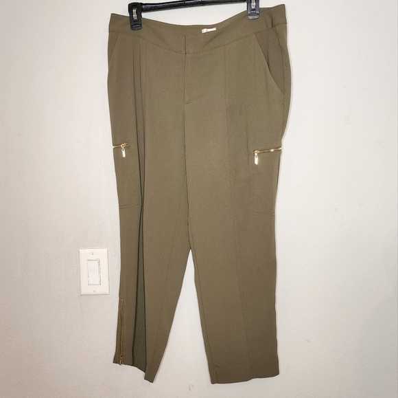 Cache Green Flowy Trouser Pants Size 12 Zip Ankles - Picture 1 of 10
